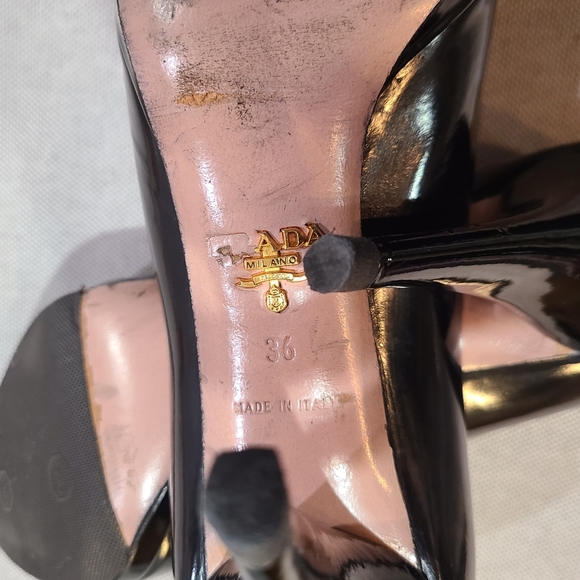 PRADA Patent Leather Pointed Toe Stiletto Heel Classic Platform Pump 36 - Picture 10 of 11